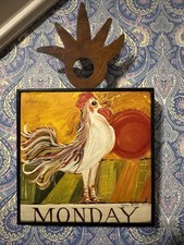 Nancy Thomas 5” X 5” Vintage Metal Plaque • 1994 • Monday Rooster