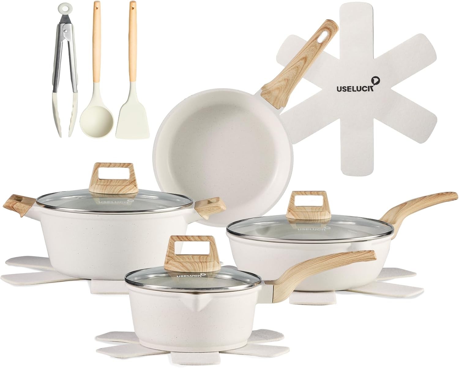 14 Pcs Pots and Pans Set Non Stick, Induction White Cooking 14 Piece,