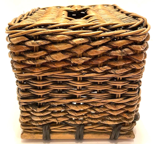 Vintage Wicker/Bamboo Woven Boho/Farmhouse Square Brown 6"x6"  Tissue Box Cover