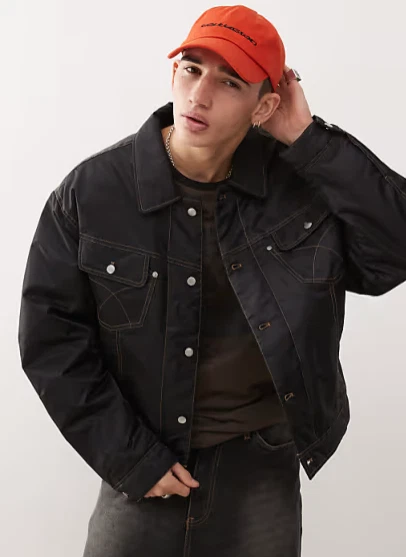 ASOS Collusion Contrast Stitch Bomber Jacket Mens Black XL Quilted Warm Baggy