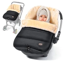  Faux Sheepskin Winter Car Seat Cover for Babies, Black-Faux Sheepskin Lining