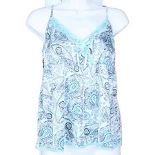 Vintage Paisley Satin Silky Slip Tank Top Y2K With Lace Bow Front