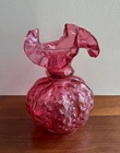 Fenton Cranberry Ruffled Top Melon Vase Art Glass Vintage RARE 1960s