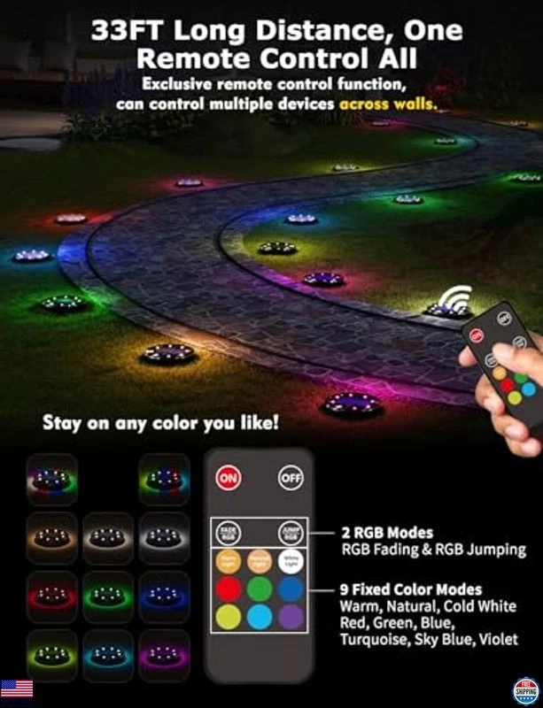 Luces solares de tierra que cambian de color con control remoto - Paquete de 12 impermeables Foto 2 de 4