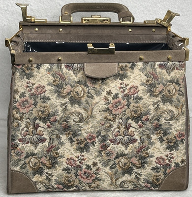 French Luggage Co. Toiletry Jointed Bag Floral Rose tapestry Vintage Suede w/Key