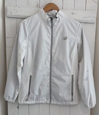 New Balance Womens Medium Jacket Gray White Striped Full Zip Lined Windbreaker