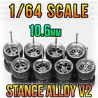 1/64 Scale CHROME STANCE ALLOY v2 Real Rider Wheels Rims Tires Set for Hot