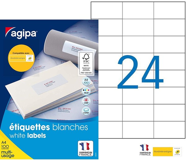 agipa Universal Etiketten 70 X 37 Mm Mit Abziehhilfe Weiß 2.400 Etiketten-image