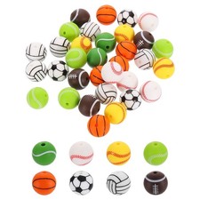 Sports Ball Beads, 48Pcs 15mm Silicone Round Spacer Focal Beads 8 Styles