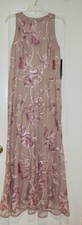 Mauve/Pink LONG SEQUIN EMBROIDERED DRESS From Alex Evenings--NWT--Size 8 PETITE