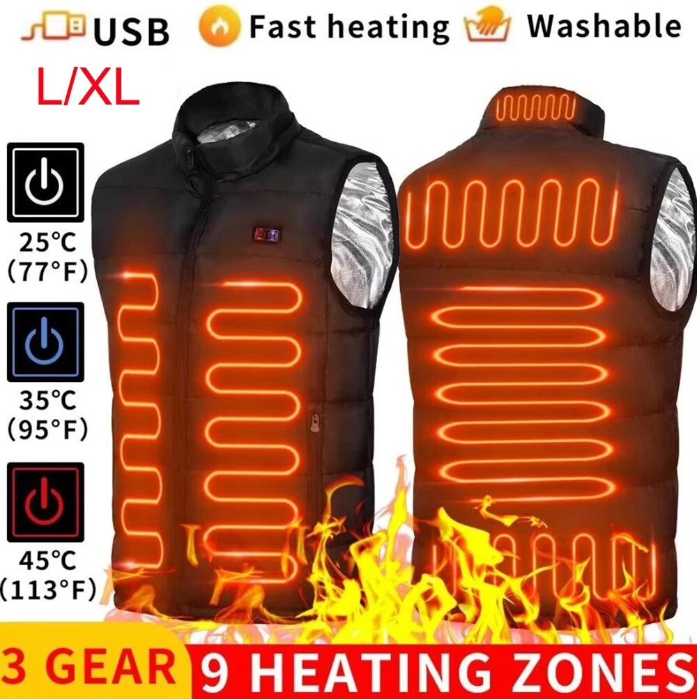 Rechargeable USB Heated Vest - 9-Zone Thermal Jacket for Fishing Hunting& Skiing