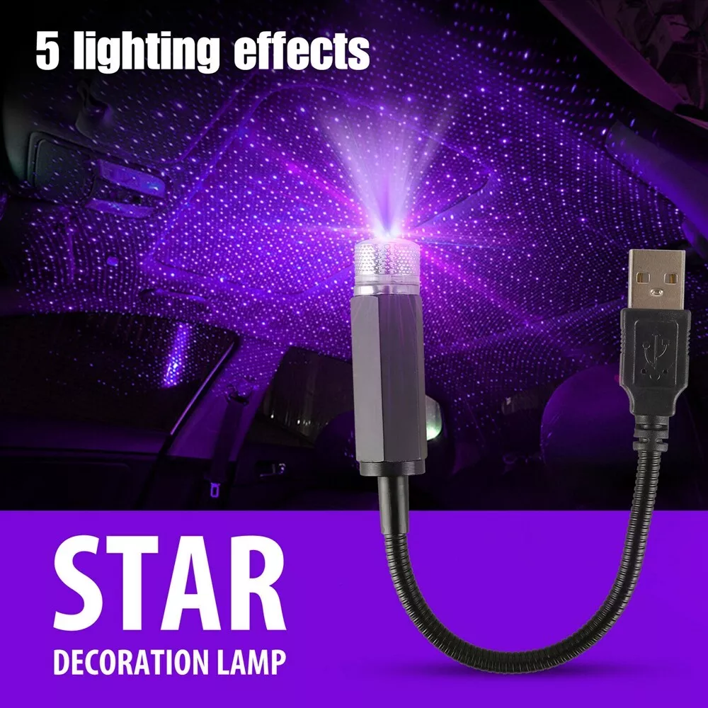 USB LED Car Interior Light Roof Atmosphere Starry Sky Lamp Star Projector  Lights