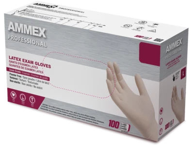GLOVEPLUS AMMEX White Latex Disposable Exam/Medical Gloves 4 Mil, Powder Free