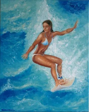 A Lovely Surfer Girl #2 Original Oil Painting 16x20 Hand Painted YSArt