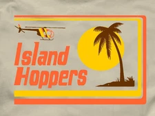 ISLAND HOPPERS Magnum P.I. T-Shirt fun 80s TV show Tom Selleck Hawaii helicopter