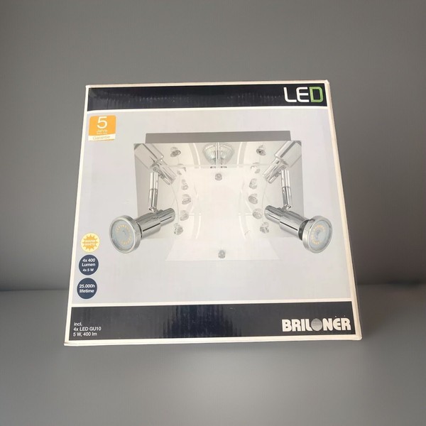 Briloner Gu10 Led Deckenleuchte Chrom Kristalloptik Glas Eckig 20W 1600Lm 3000K-image