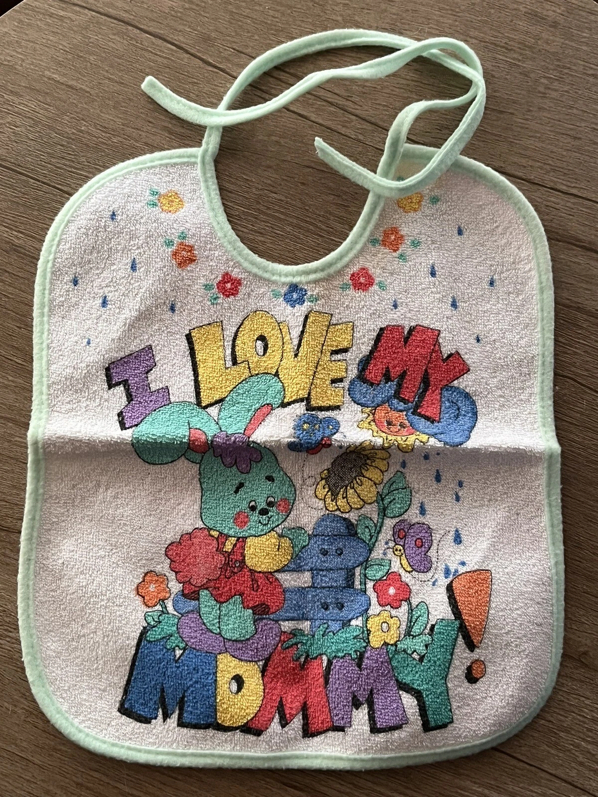 Vintage Baby Tie Up I Love my Mommy Bunny Bib Infant