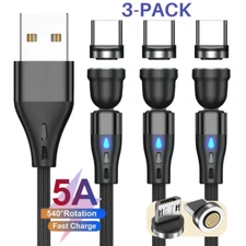 3Pack 540° Rotate Magnetic Phone Charger Charging Cable For Micro USB/Type C/IOS