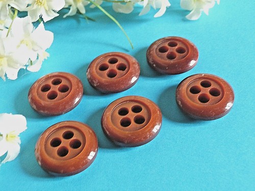 367CBIS Chequerboard Big Buttons " Caramel " Brown Iridescent Lot 6 Ép. 1970