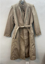 London Fog Womens Tan Faux Fur Lined Button Up Trench Coat Size 6 Reg Vintage