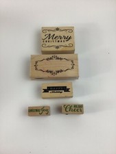 CHRISTMAS RUBBER STAMPS LOT OF 5 MERRY CHRISTMAS HAPPY HOLIDAY JOY CHEER