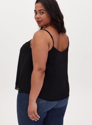 Torrid Sophie Chiffon Tonale Perline Swing Cami Flowy Taglie Forti 3 3X Nero NUOVO - Foto 2 di 8