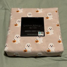 NEW Cynthia Rowley Halloween QUEEN Size Sheet Set 4pc Ghost With Pumpkin Baskets