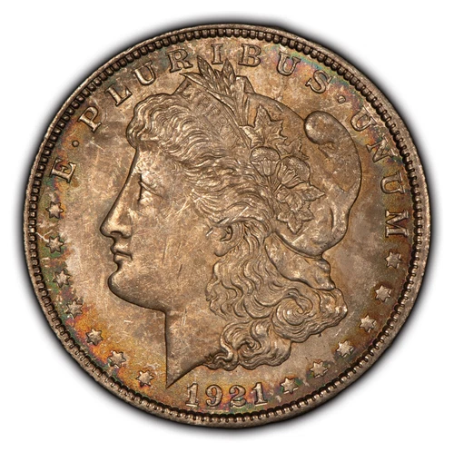 1921 $1 Morgan Silver Dollar - Thick Rainbow Toning - BU - SKU-D3988