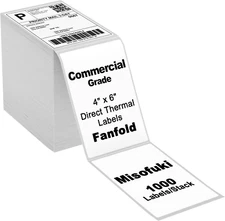 4X6 1 Stack 1000 Labels Fanfold Direct Thermal Shipping Labels Compatible- Rollo