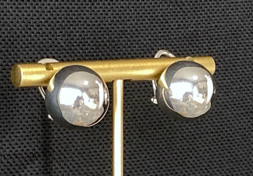 Vintage SBG Mirror Sterling 15mm Omega Back Chunky Modernist Ball Earrings 9.8g