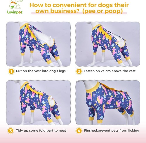 LovinPet Cute Dog Pajamas Clothes Recovery Suit Pet Pajamas Unicorn Print Warm - Picture 6 of 6