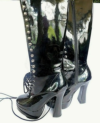 black patent leather gogo boots