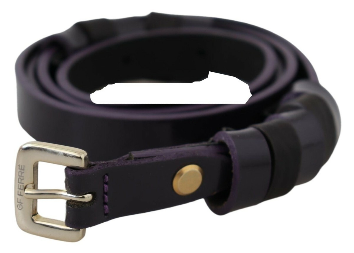 GF FERRE Belt Black Leather Thin Gold Metal Chrome Buckle  display picture 2