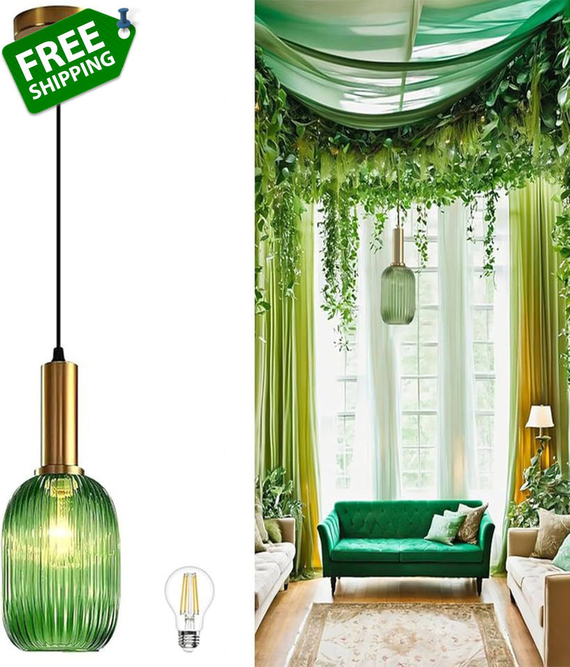 Green Glass Pendant Lights Kitchen Island Lighting Vintage Pendant