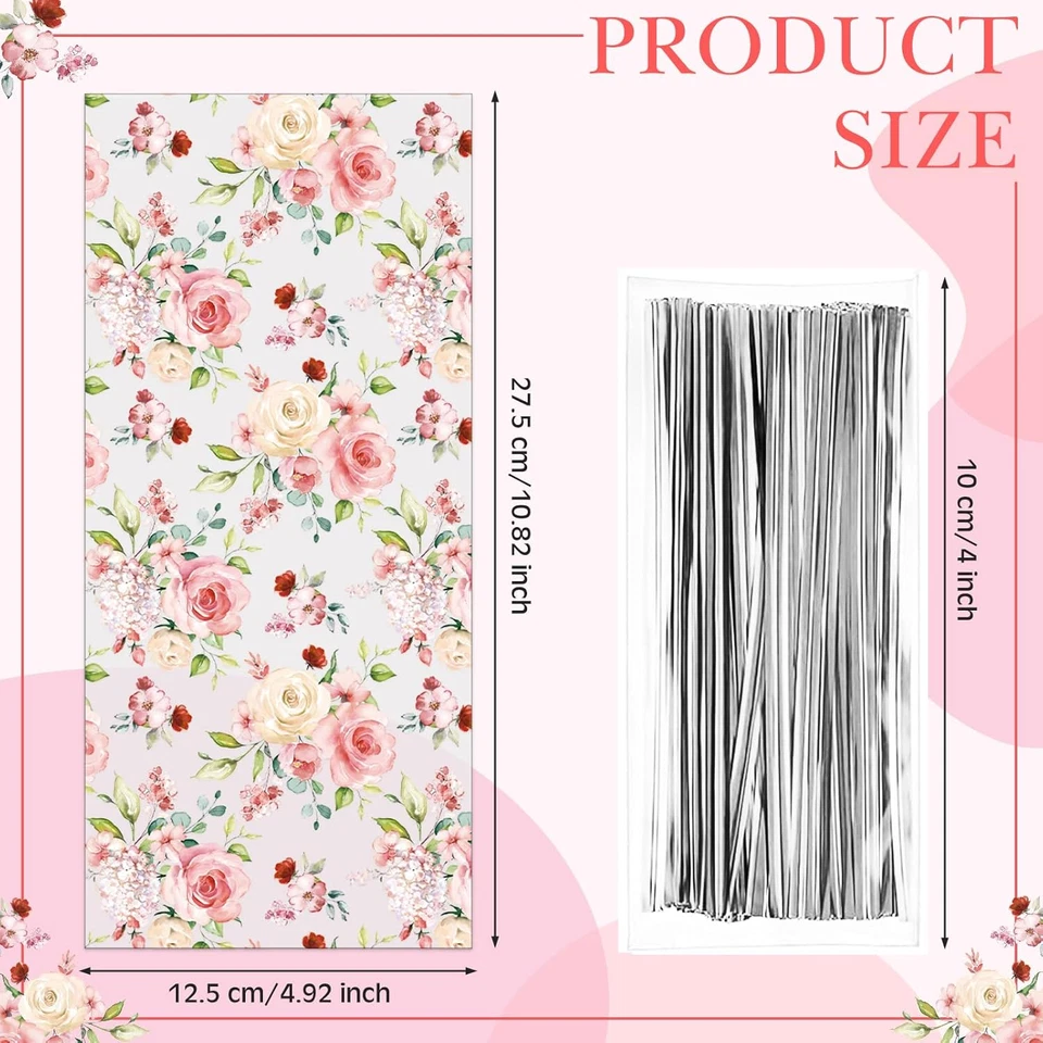 Bolsa de golosinas florales de celofán de fiesta de 100 piezas para baby shower boda Foto 2 de 4