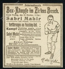 Boxeador 1919 Sabri Mahir arte boxeo circo Busch Berlín circo raro de colección anuncio impreso