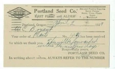 UX27 Postal Card, 1929 Portland OR Advertising Portland Seed Co.