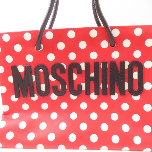 MOSCHINO Tote Bag Handbag 2 Way Shoulder Bag Calfskin Leather Red/White - Picture 12 of 20