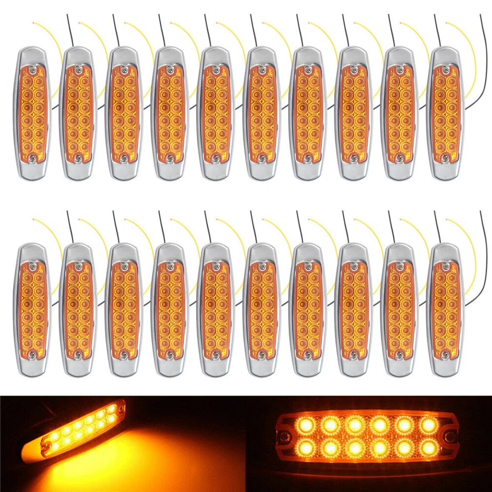 20x 12-LED Amber Heavy Truck Trailer Side Marker Clearance Lights For Peterbilt - Image 3 of 4