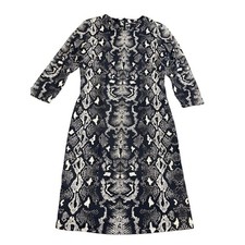 J McLaughlin Snake Print Sheath Dress 3/4 Sleeve Black White Size Small
