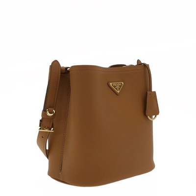Prada Bucket Shoulder Bag Brown Leather 1BB080 New