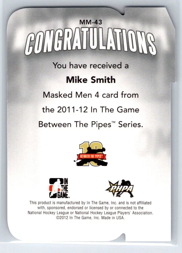2011-12 ITG Between The Pipes Mike Smith Masked Men Ruby Die Cut Insert #MM-43 - Image 2 of 2
