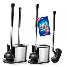 Toilet Plunger and Brush Set: 2 in 1 Stainless Steel Bowl Brush with 2 PACK