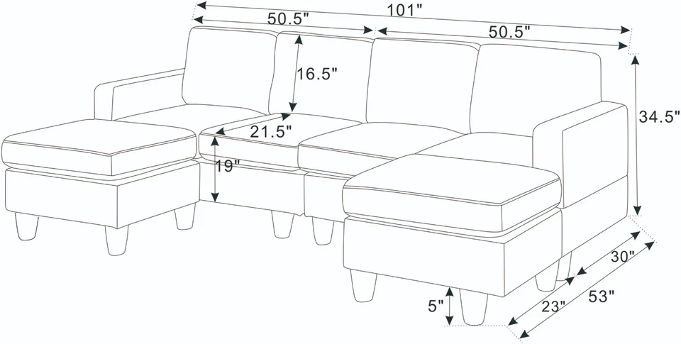 Juego de sofá seccional convertible en forma de U de 4 plazas sofá chaise salón con otomana Foto 2 de 4