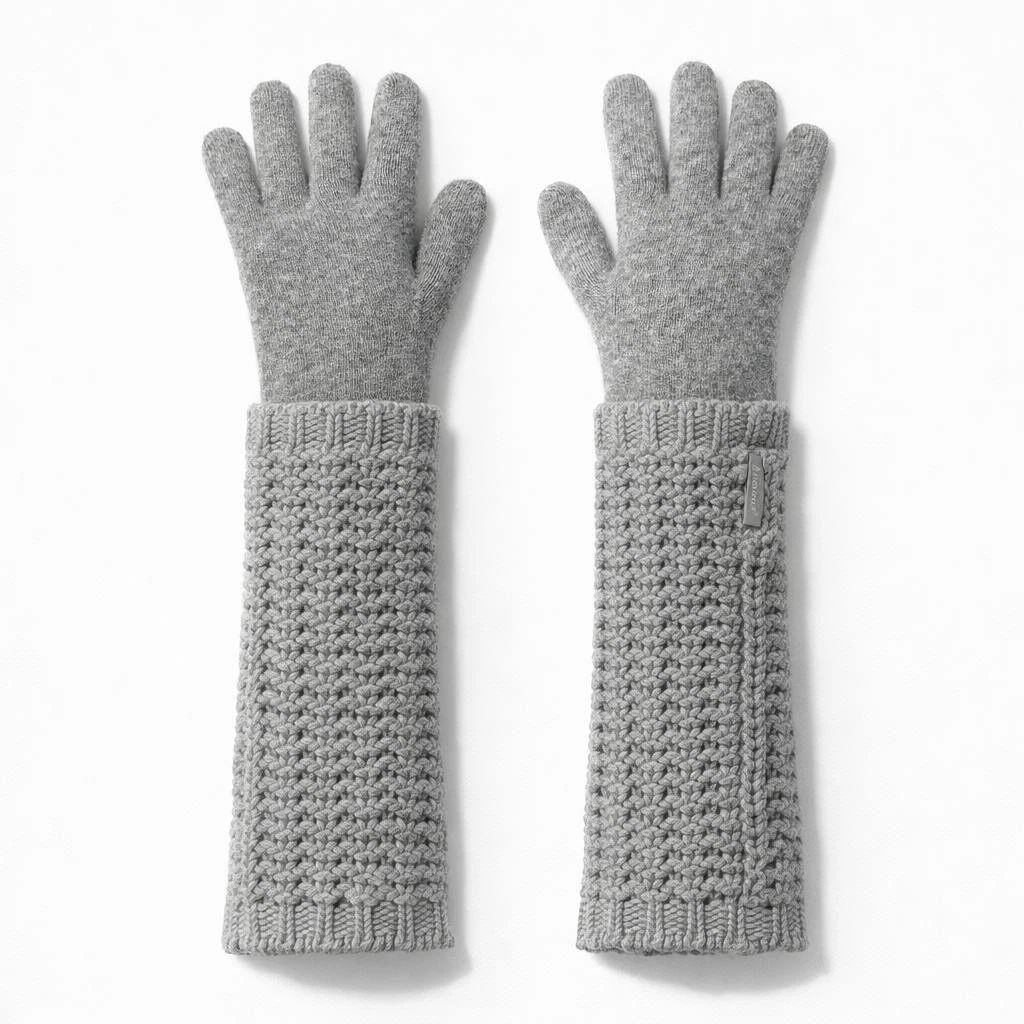Moncler Gloves Cashmere / Wool Ledies Knitted Gray Long Size M Winter