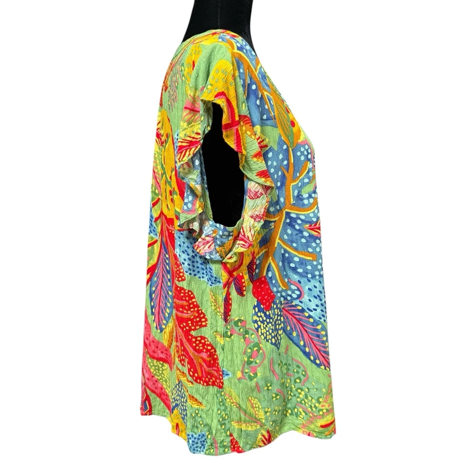 Christian Siriano Boho Crinkle Floral Tropical Blouse Top Plus Size 1X - Image 3 of 4