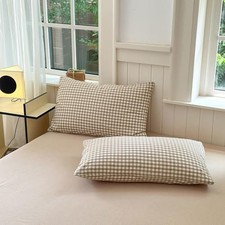 Tan Gingham Pillowcases Set Standard/Queen 20" 26", 2 Pieces B01 Tan Gingham