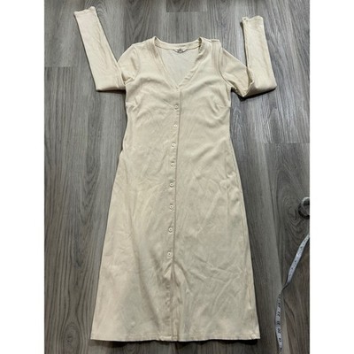 Splendid Ribbed Button Down Midi Dress Cream V-Neck Long Sleeve cardigan boho