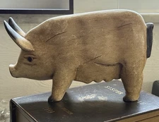 Hand Carved Hand Painted Wood 9.5" x 6" Hog Sow Pig Thailand Nice Collectible