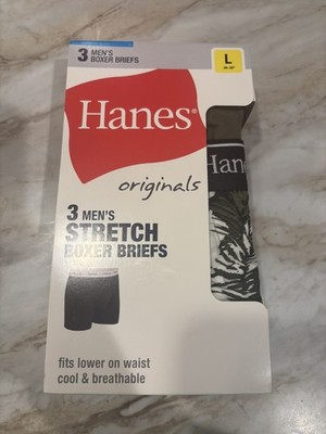 Hanes Originals 3 Pack Men's LG 36-38  Stretch Boxer Briefs  Moisture Wicking